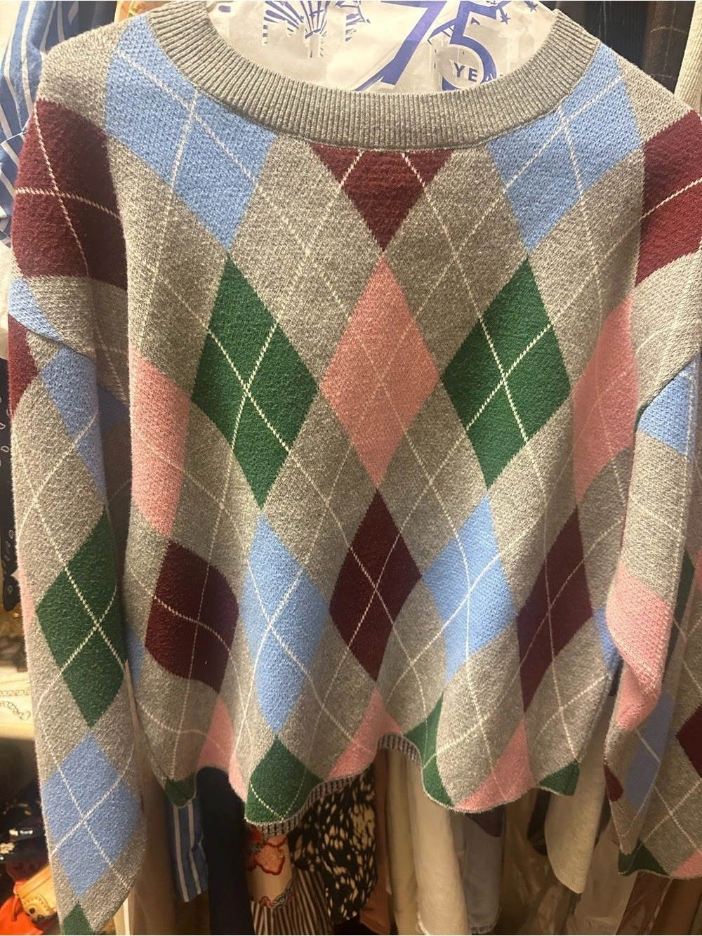 Old Navy SoSoft Argyle Sweater Gray & Pink Size XS